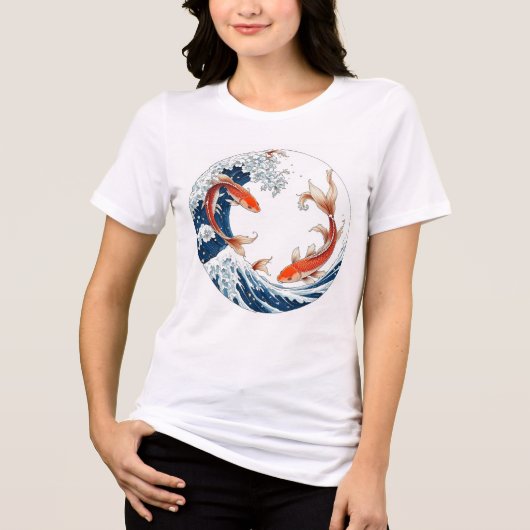 camisa feminia branca com peixes japoneses トライブレンドTシャツ (正面)