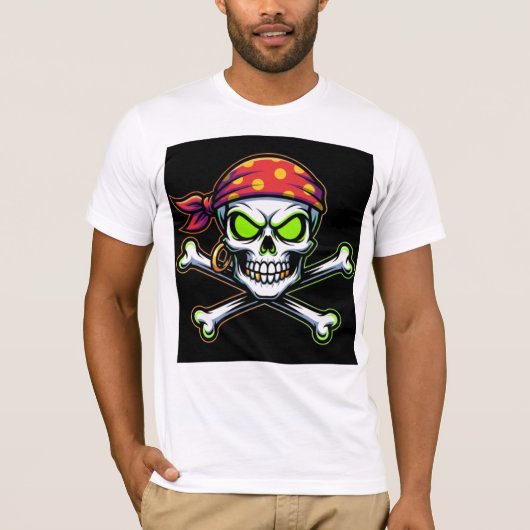 Camiseta Bella+Canvas Caveira Pirata Neon Verde Tシャツ (正面)