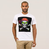 Camiseta Bella+Canvas Caveira Pirata Neon Verde Tシャツ (正面フル)