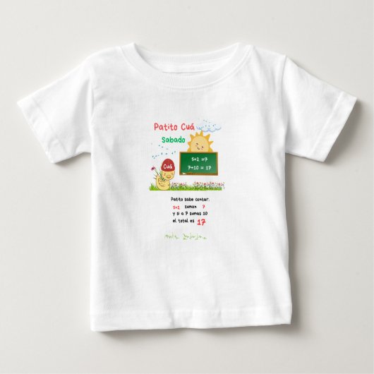 Camiseta blanca bebé patito cuá día sabado ベビーTシャツ (正面)