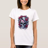 Camiseta blanca de calavera con flores rojas tシャツ (正面)