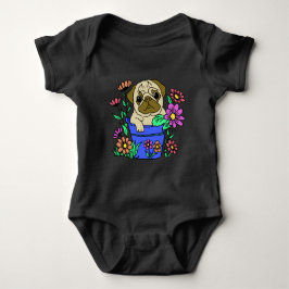 camiseta cachorrinho fofo nas flores ベビーボディスーツ