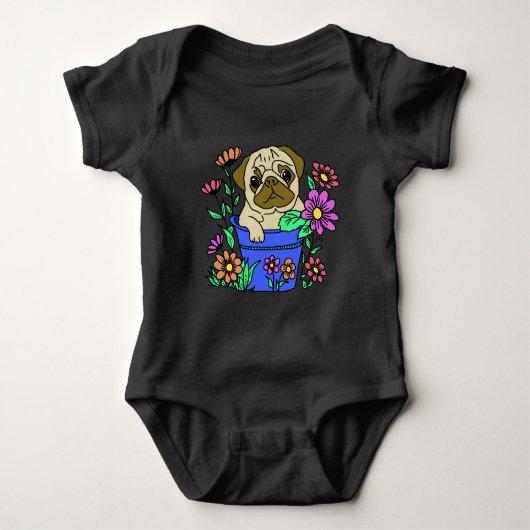 camiseta cachorrinho fofo nas flores ベビーボディスーツ (正面)