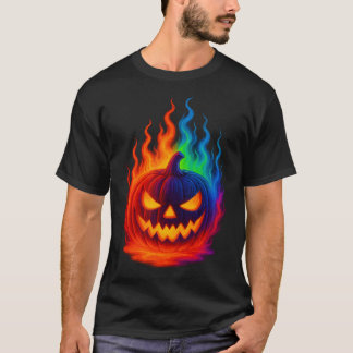 Camiseta Calabaza de Halloween en Llamas Arcoíris Tシャツ
