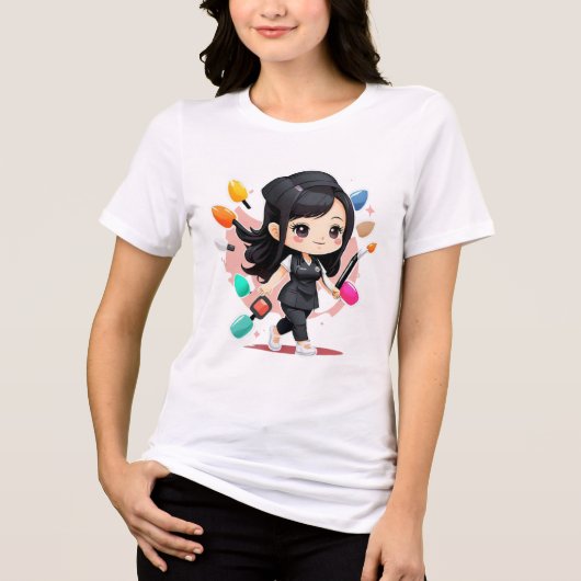Camiseta chibi Estampado divertido Moda casual Art トライブレンドＴシャツ (正面)