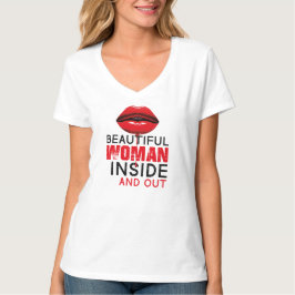 Camiseta con cuello en V Beautiful Woman Tシャツ