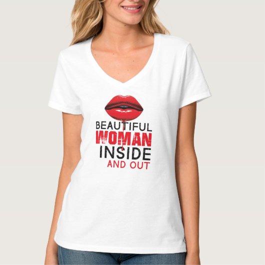 Camiseta con cuello en V Beautiful Woman Tシャツ (正面)