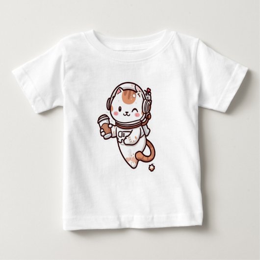 Camiseta con gatito en el espacio  ベビーTシャツ (正面)