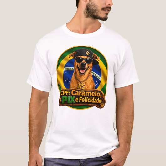 Camiseta CPF Caramelo PIX e Felicidade Basico Tシャツ (正面)