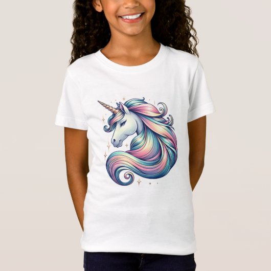 Camiseta de niña, diseño bello unicornio tシャツ (正面)