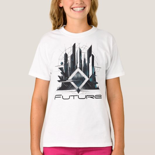 Camiseta Fem Juvenil Básica Abstrato Futurista-4 Tシャツ (正面)