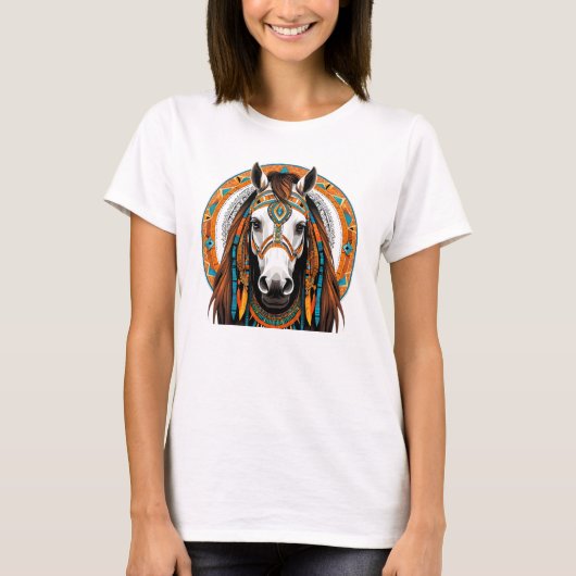 Camiseta Feminina Básica Cavalo Tribal Tシャツ (正面)