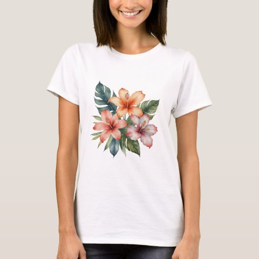 Camiseta Feminina Básica Floral-6 Tシャツ (正面)