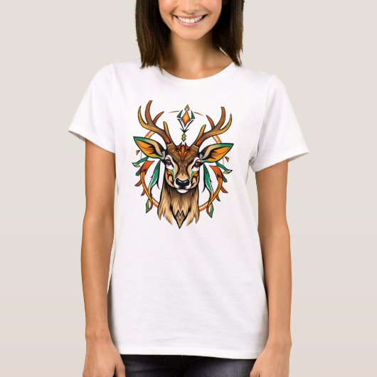 Camiseta Feminina Básica Veado Tribal Tシャツ (正面)