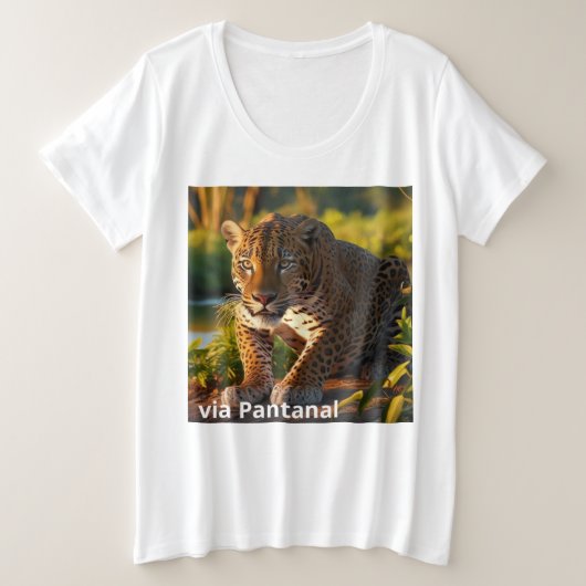 Camiseta Feminina Plus Size Básica Onça Pintada プラスサイズTシャツ (デザイン正面)