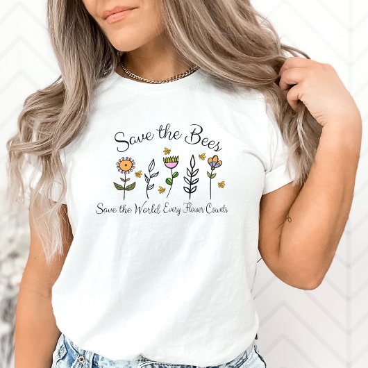 Camiseta Floral T-shirt "Save the Bees,  Tシャツ
