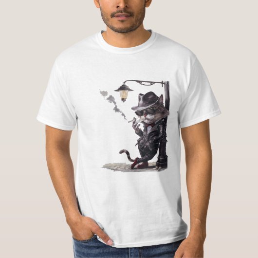 camiseta Gato fumador estilo noir Tシャツ (正面)