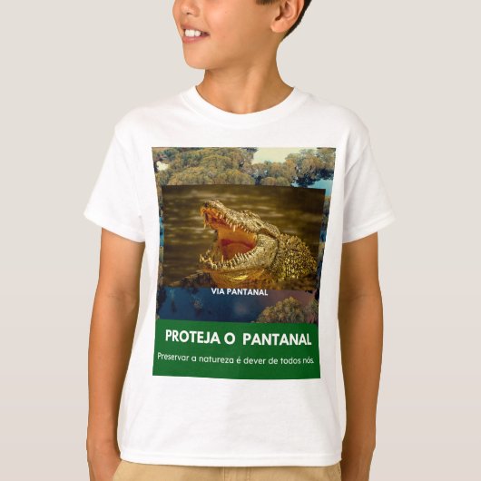 Camiseta Infantil Básica Via Pantanal Jacaré Tシャツ (正面)