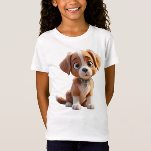 Camiseta Infantil Feminina Cão em Jersey Fina 3D Tシャツ (正面)