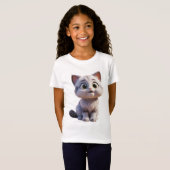 Camiseta Infantil Feminina Gato em Jersey Fina 3D Tシャツ (正面フル)