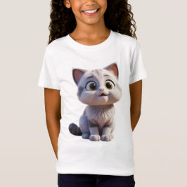 Camiseta Infantil Feminina Gato em Jersey Fina 3D Tシャツ