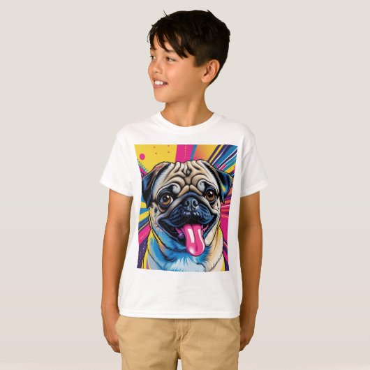Camiseta infantil pug em pop art 01 tシャツ (正面フル)