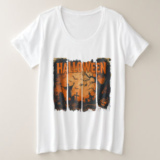 Camiseta La Parca, Bruja y Calabazas Halloween プラスサイズTシャツ
