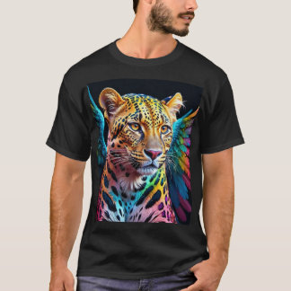 Camiseta Leopardo Multicolorido com Asas Tシャツ