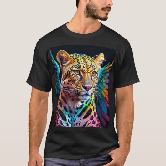 Camiseta Leopardo Multicolorido com Asas Tシャツ (正面)