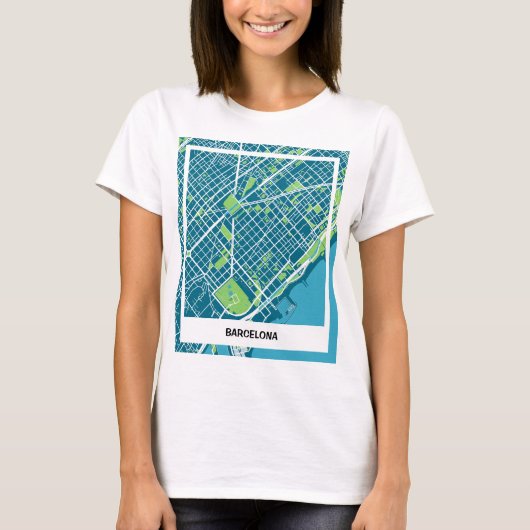 Camiseta mapa minimalista Barcelona - Azul-verde Tシャツ (正面)