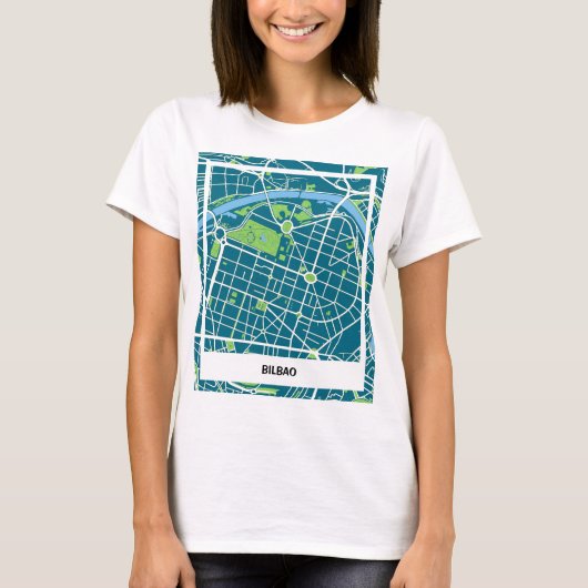 Camiseta mapa minimalista Bilbao - Azul-Verde Tシャツ (正面)