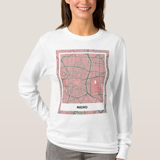 Camiseta mapa minimalista Madrid - Rosa-verde Tシャツ (正面)