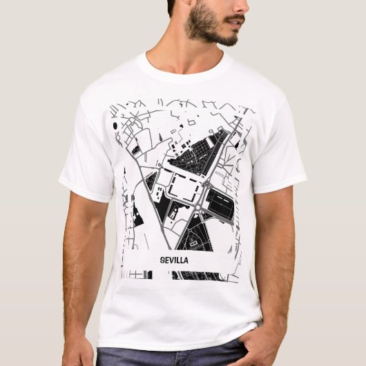 Camiseta mapa minimalista Sevilla - Blanco-negro Tシャツ (正面)