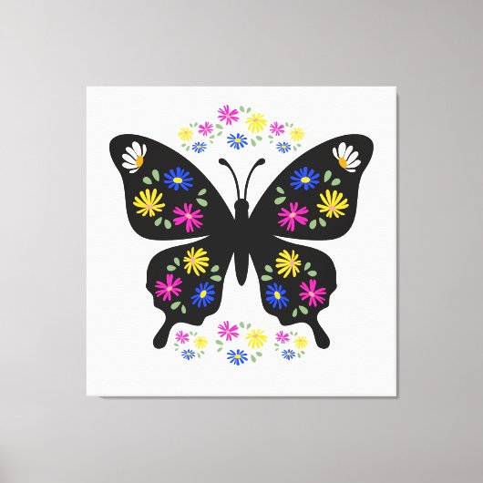 Camiseta mariposa con flores multicolor キャンバスプリント (正面)
