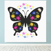 Camiseta mariposa con flores multicolor キャンバスプリント (インサイチュ (ウッドフロア))