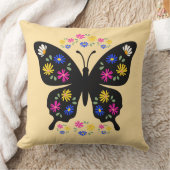 Camiseta mariposa con flores multicolor クッション (ブランケット)