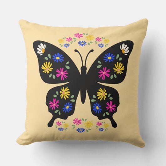 Camiseta mariposa con flores multicolor クッション (正面)