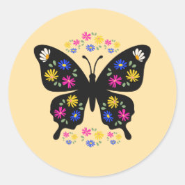 Camiseta mariposa con flores multicolor ラウンドシール