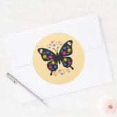 Camiseta mariposa con flores multicolor ラウンドシール (封筒)