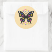 Camiseta mariposa con flores multicolor ラウンドシール (バッグ)