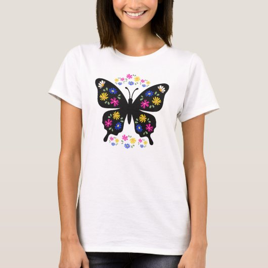Camiseta mariposa con flores multicolor tシャツ (正面)
