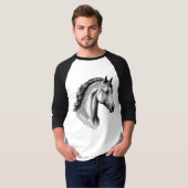 Camiseta Masc Básica Cavalo Manga Raglan 3/4 3D Tシャツ (正面フル)