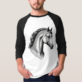 Camiseta Masc Básica Cavalo Manga Raglan 3/4 3D Tシャツ
