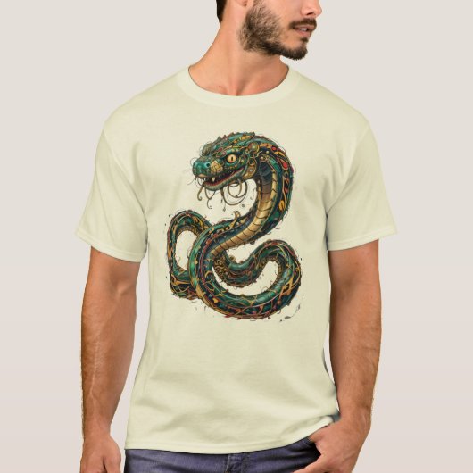 Camiseta Masculina Básica Cobra Tribal Tシャツ (正面)
