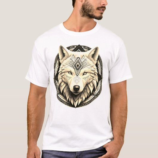 Camiseta Masculina Básica Lobo Branco-2 Tシャツ (正面)