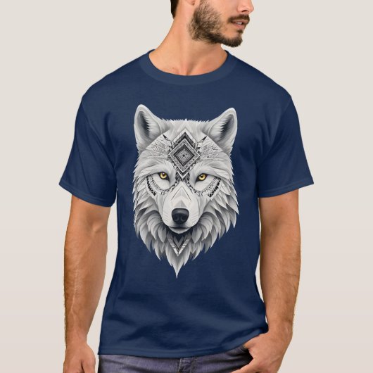 Camiseta Masculina Básica Lobo Branco Tシャツ (正面)