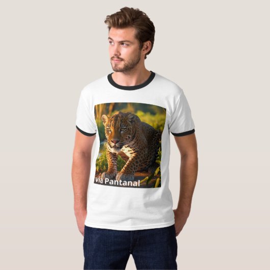 Camiseta Masculina Básica Ringer Onça Pintada Tシャツ (正面フル)