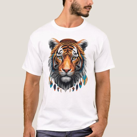 Camiseta Masculina Básica Tigre Tribal Tシャツ (正面)