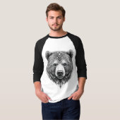 Camiseta Masculina Básica Urso Manga Raglan 34 3D Tシャツ (正面フル)