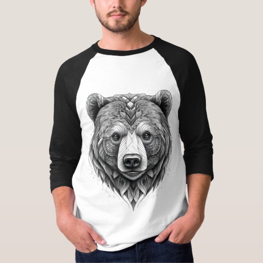 Camiseta Masculina Básica Urso Manga Raglan 34 3D Tシャツ (正面)